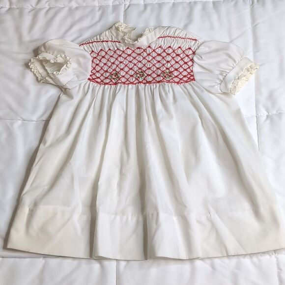 Vintage Polly Flinders T4 Hand Smocked Embroider Short Sleeve Dress - Picture 1 of 11